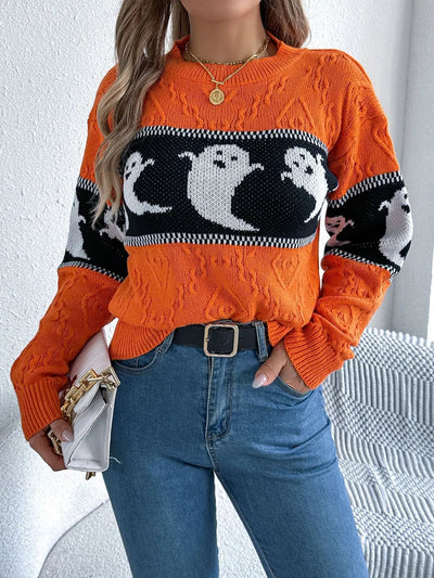 Ghost knit crew neck sweater with cable textured sleeves