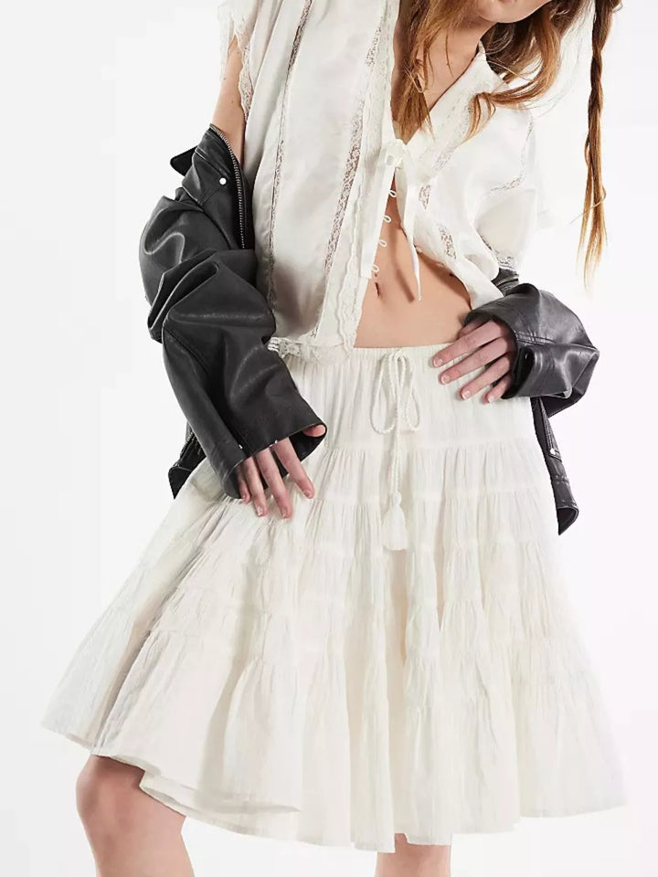 Tiered ruffle mini skirt with drawstring waist