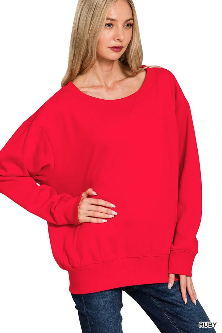 RUBY Boat neck fleece sweatshirt with ribbed cuffs and hem