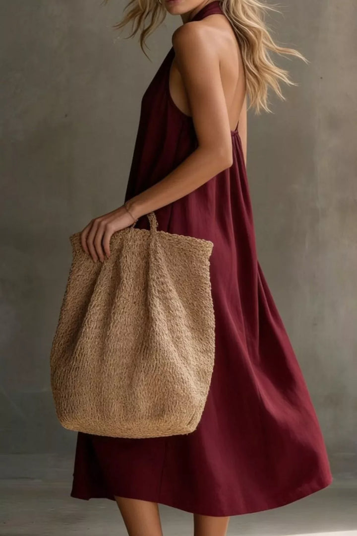 Relaxed halter neck midi dress with patch pockets