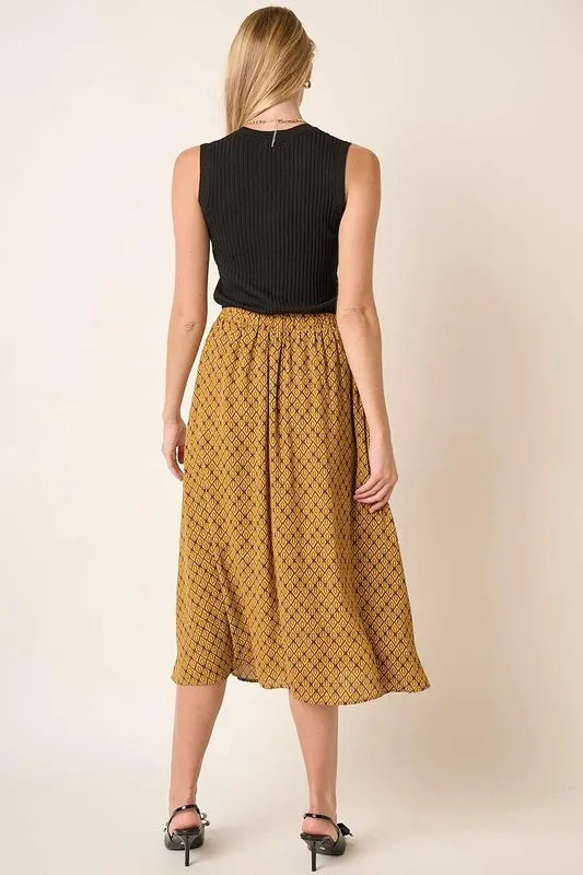 Geometric print A-line midi skirt with side pockets