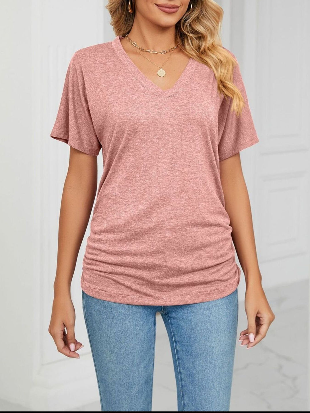 Relaxed V-neck short sleeve tee with drop shoulders
