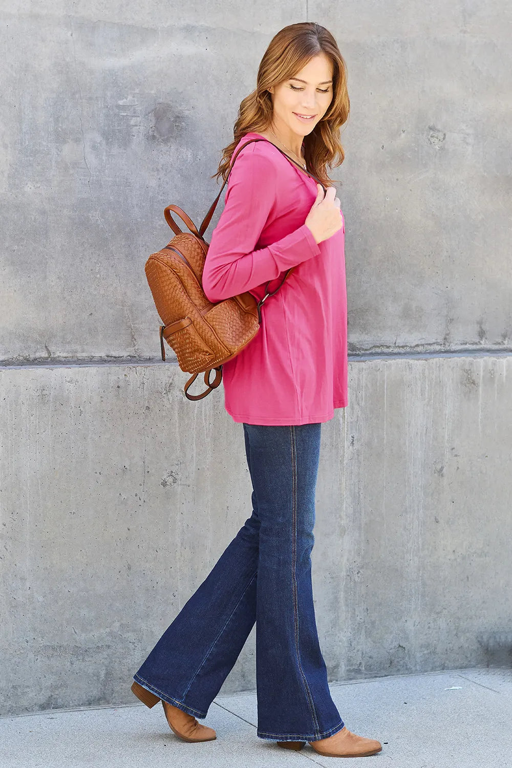 V-neck long sleeve top with chest pocket