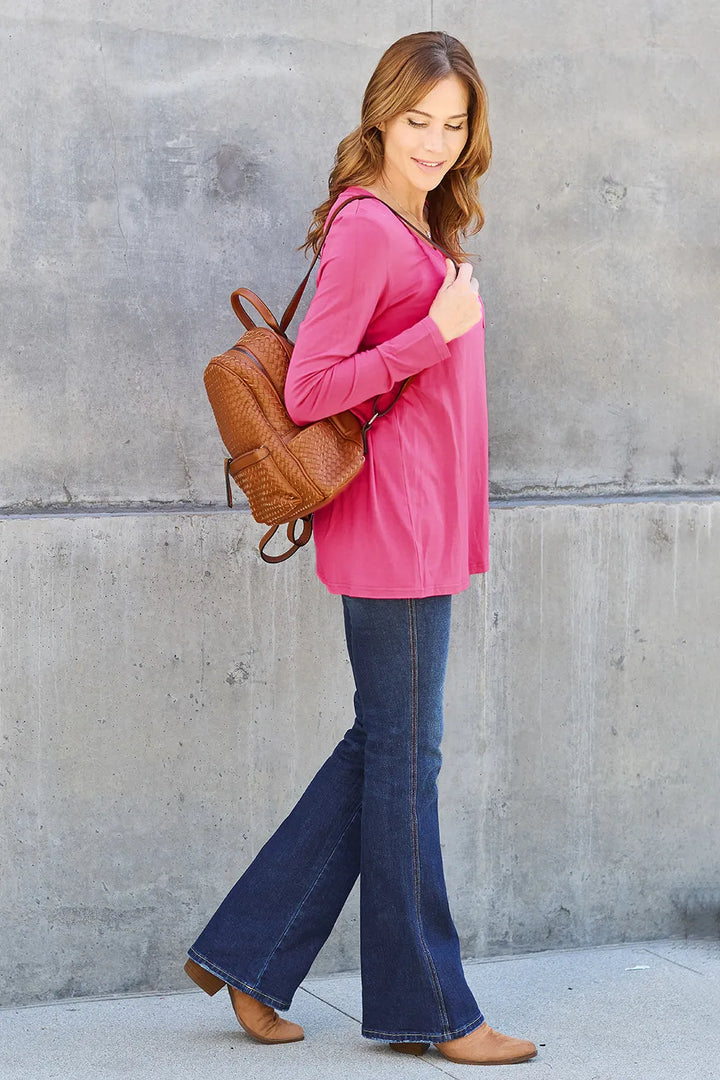 V-neck long sleeve top with chest pocket