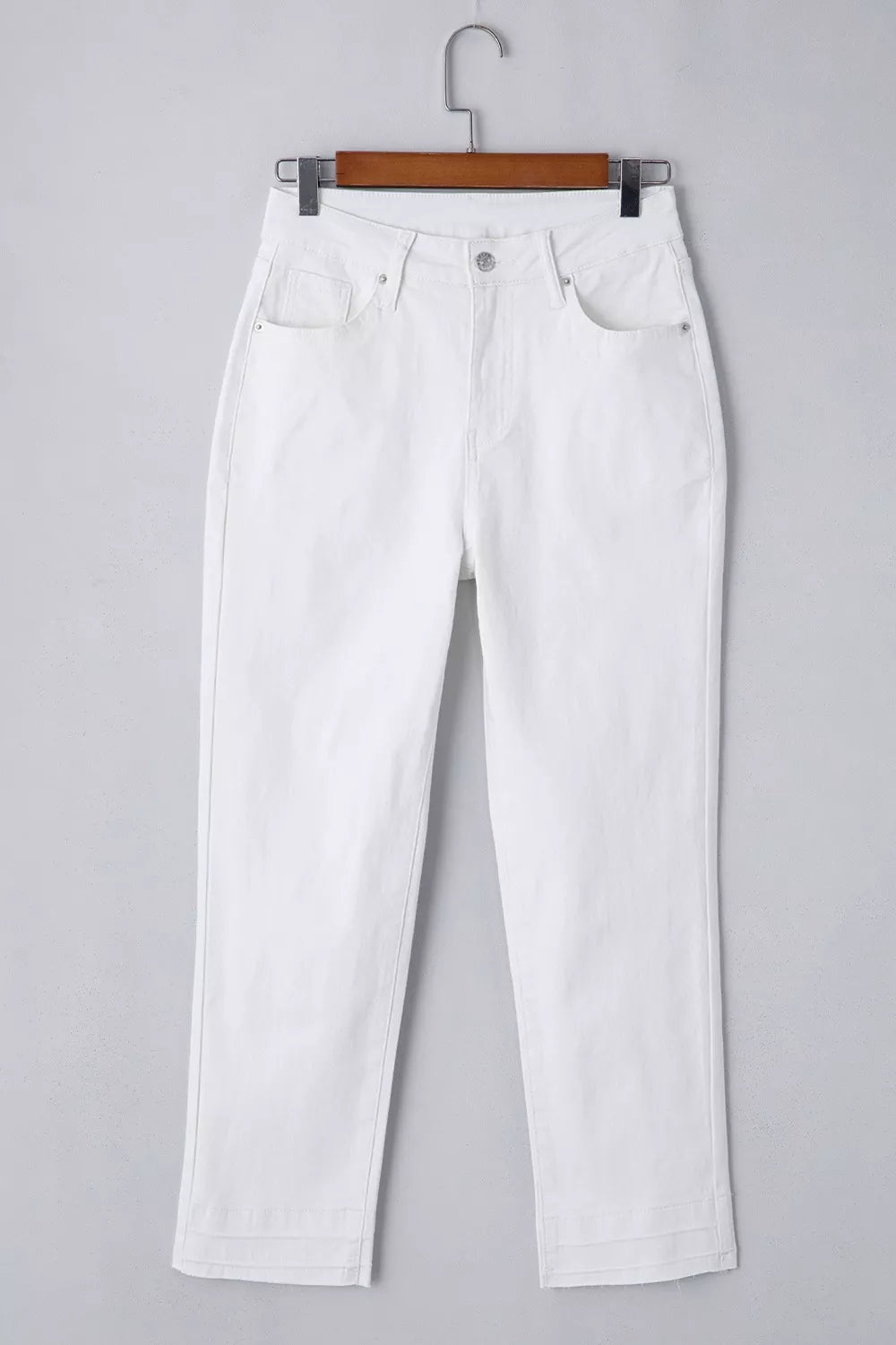 High-rise straight leg jeans with released hem