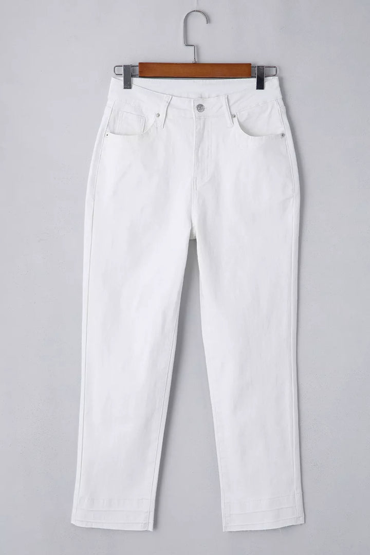 High-rise straight leg jeans with released hem