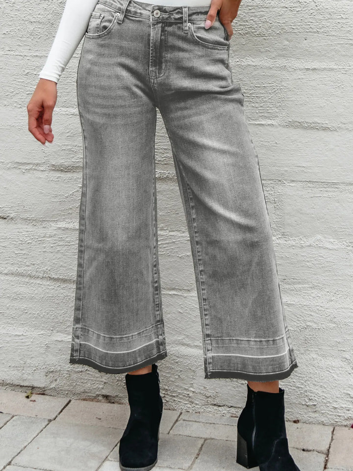 High-rise wide-leg jeans with released hem