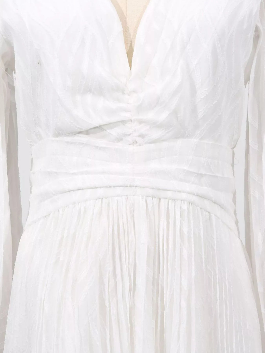Textured V-neck balloon sleeve maxi dress with twist front