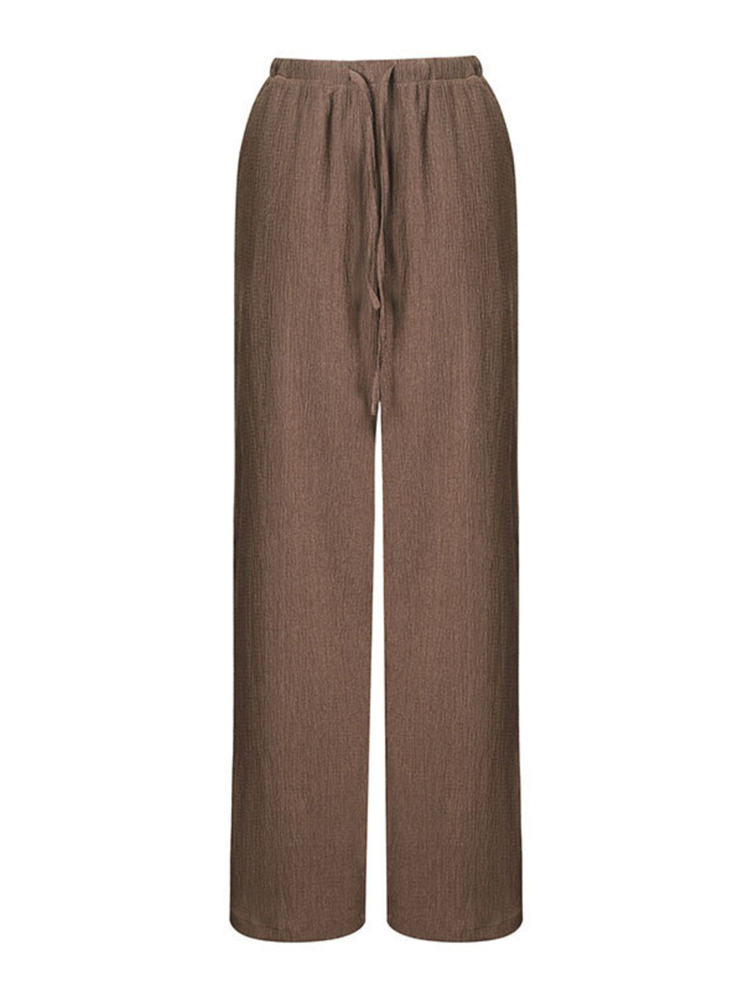 Crinkle textured wide leg pants with drawstring waist