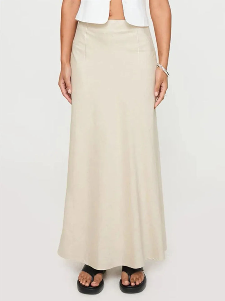 Beige Slim linen-blend flared maxi skirt