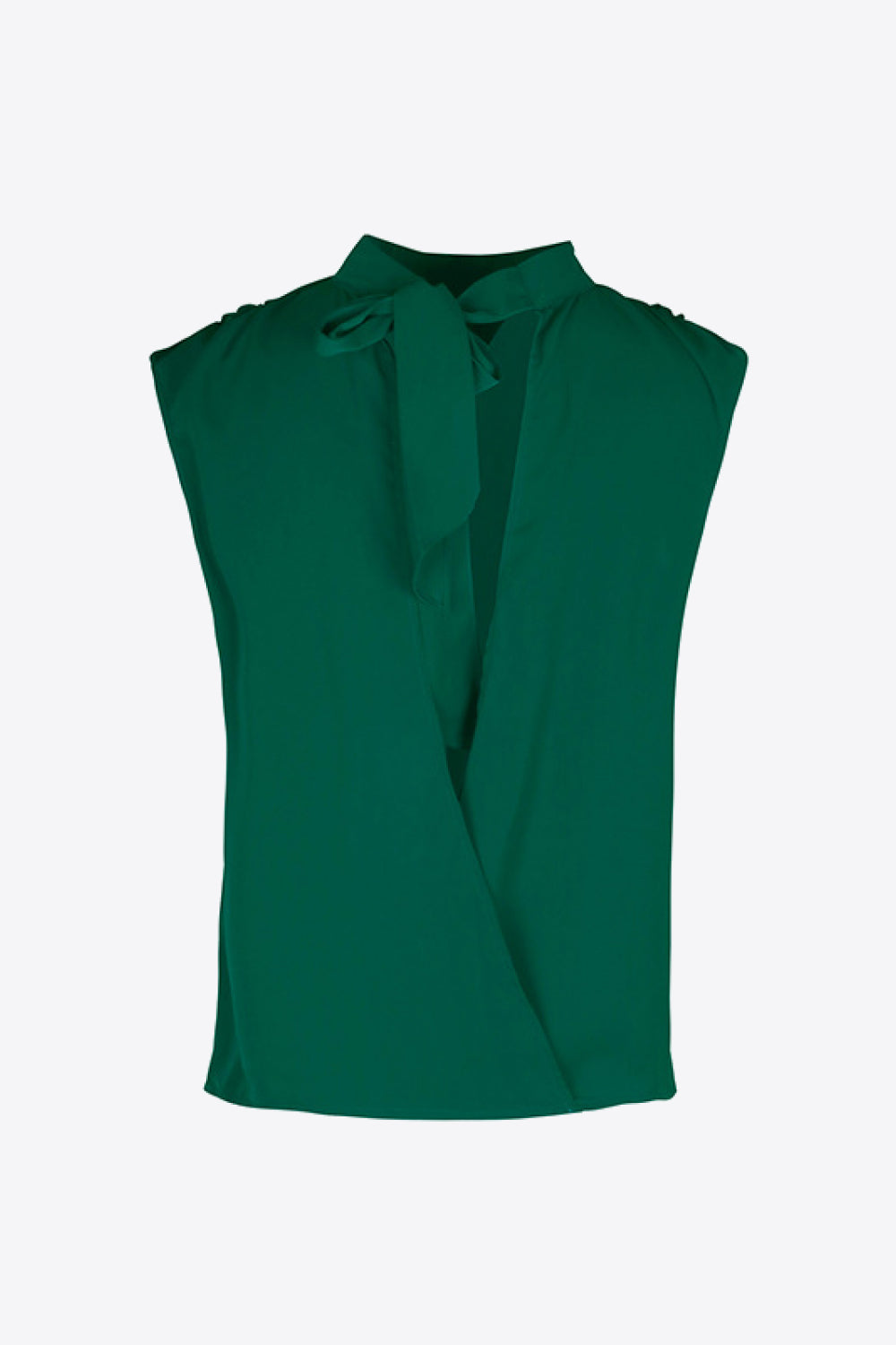 Tie-back mock neck sleeveless blouse