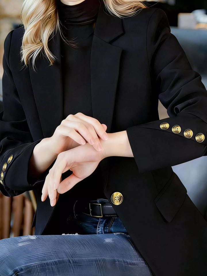 One-button notched lapel blazer with gold buttons