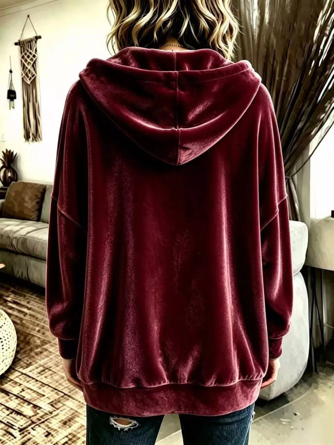 Oversized hooded button-up jacket with patch pockets