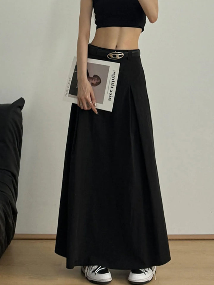 High-rise A-line maxi skirt with front pleats