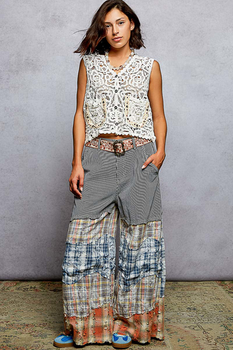 Cropped crochet button-down vest with scalloped hem