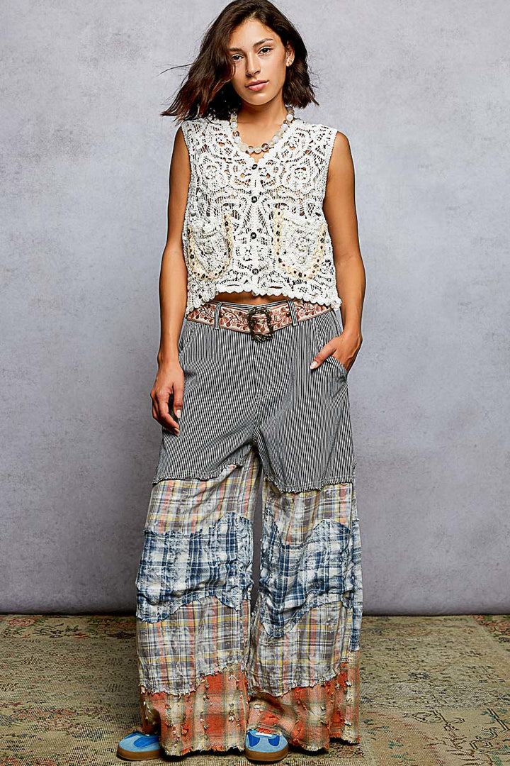 Cropped crochet button-down vest with scalloped hem