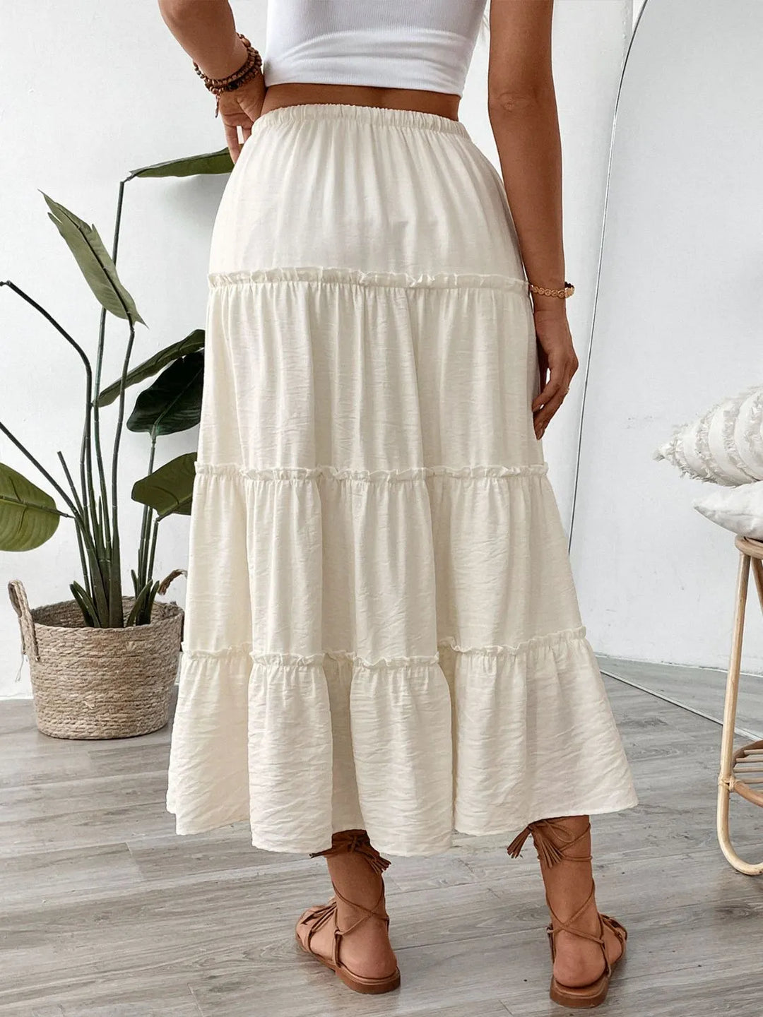 Tiered frill maxi skirt with drawstring waist