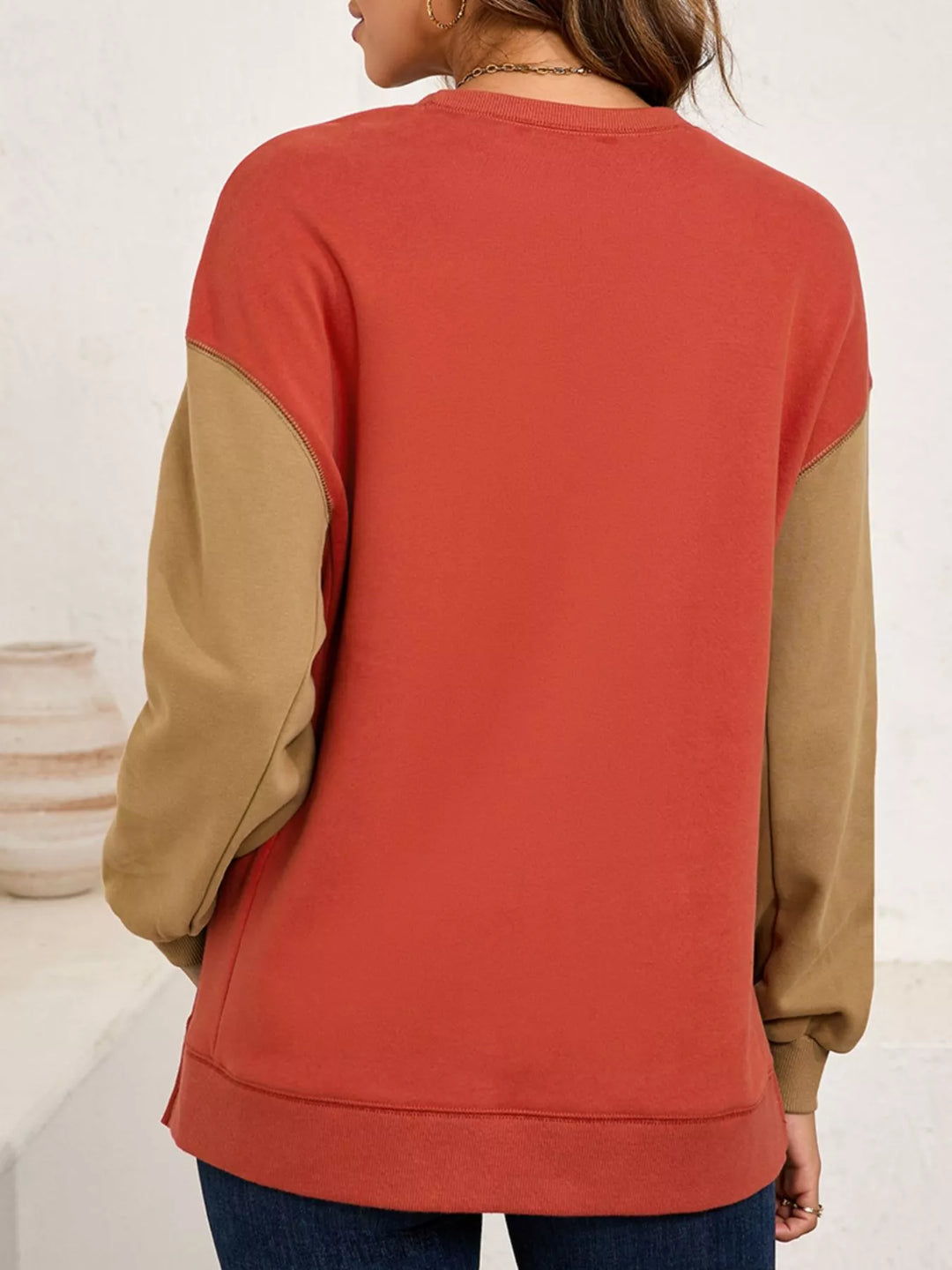 Sequin ghost patch color block crewneck sweatshirt