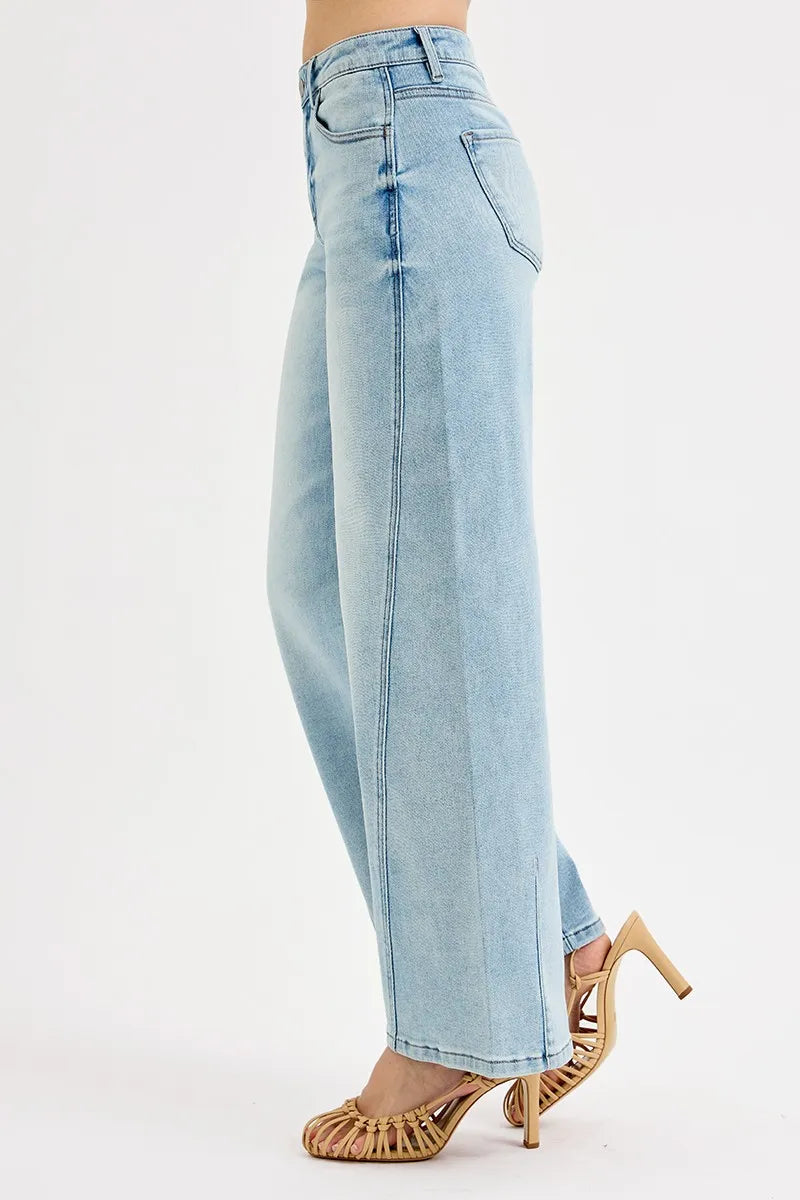 Mid-rise barrel-leg jeans with whiskered wash