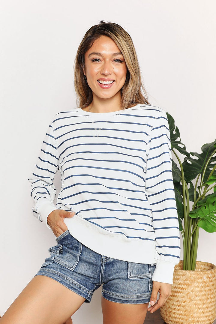 Stripe Striped long sleeve round neck pullover top