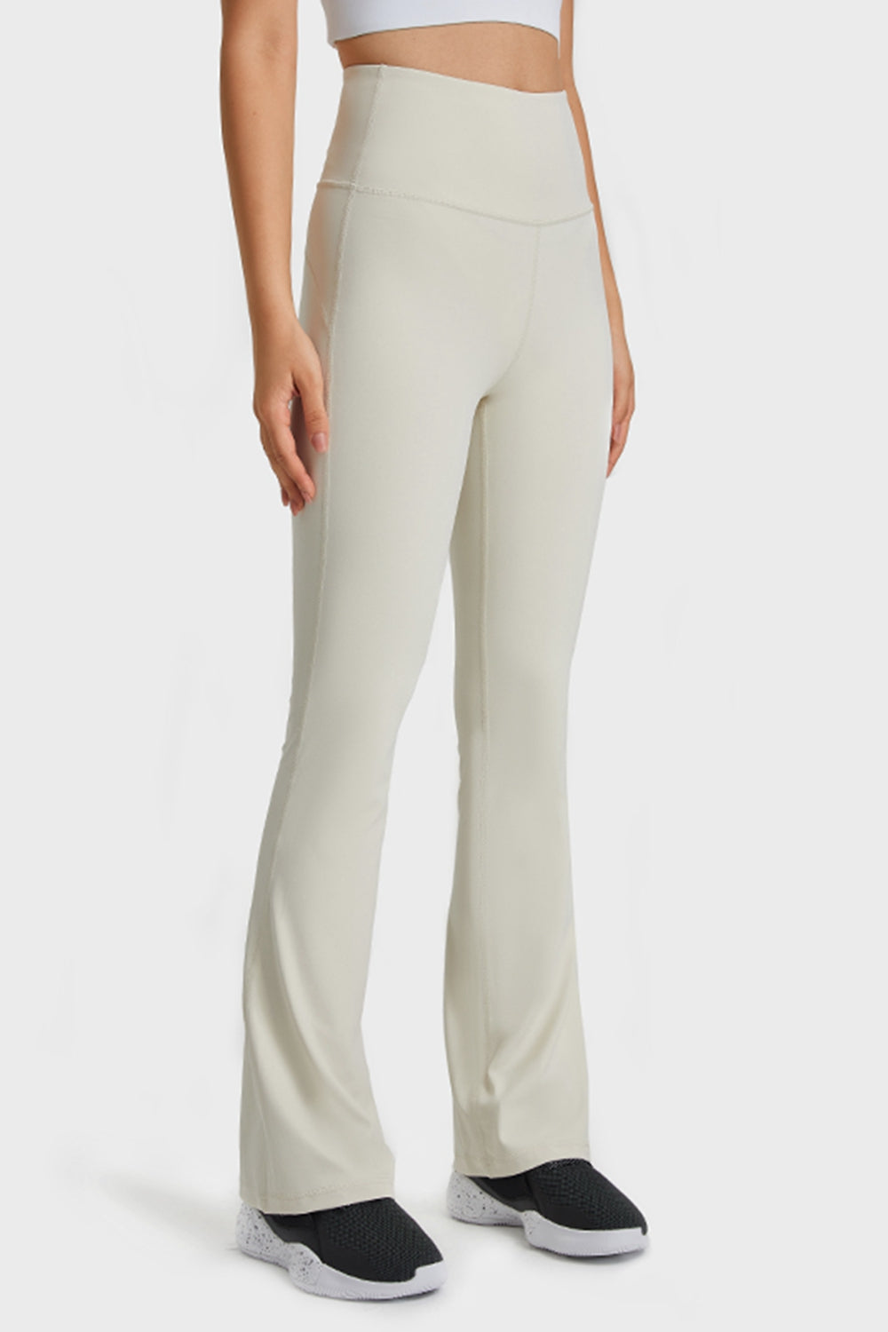 High-rise flare yoga pants with wide elastic waistband
