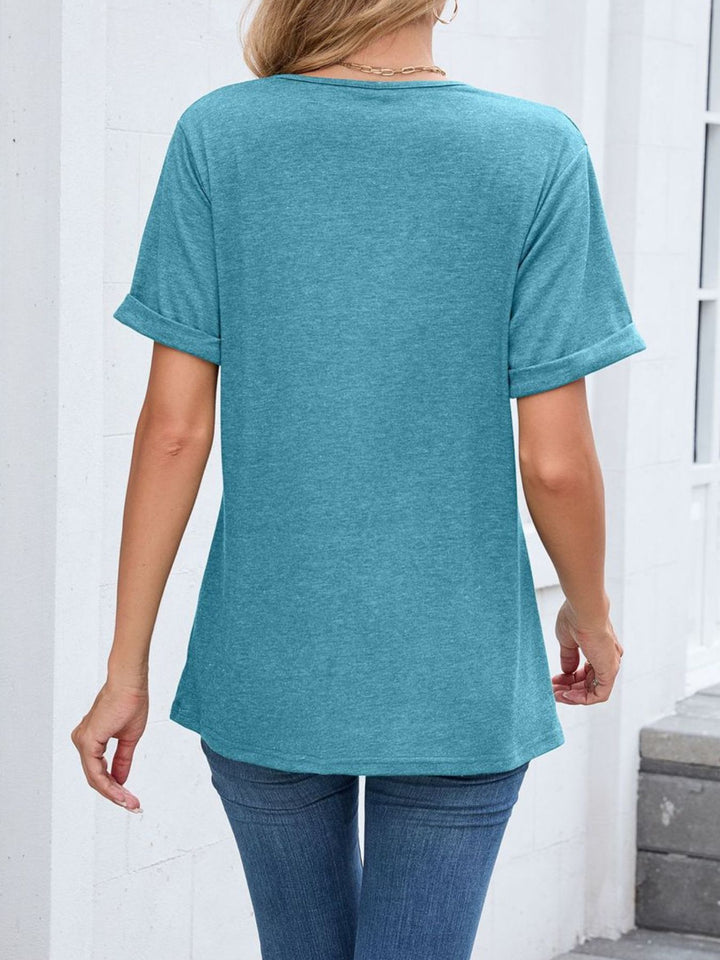 Relaxed V-neck short sleeve tee with rolled cuffs