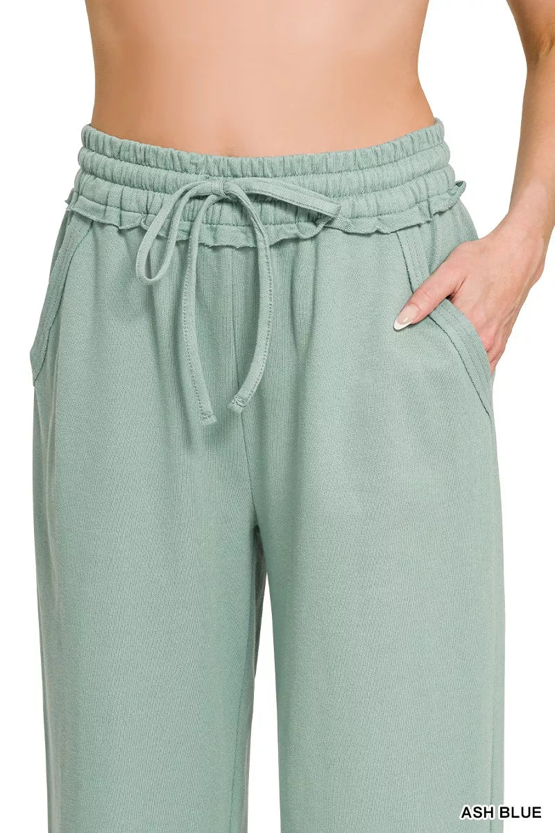 French terry wide-leg sweatpants with drawstring waist