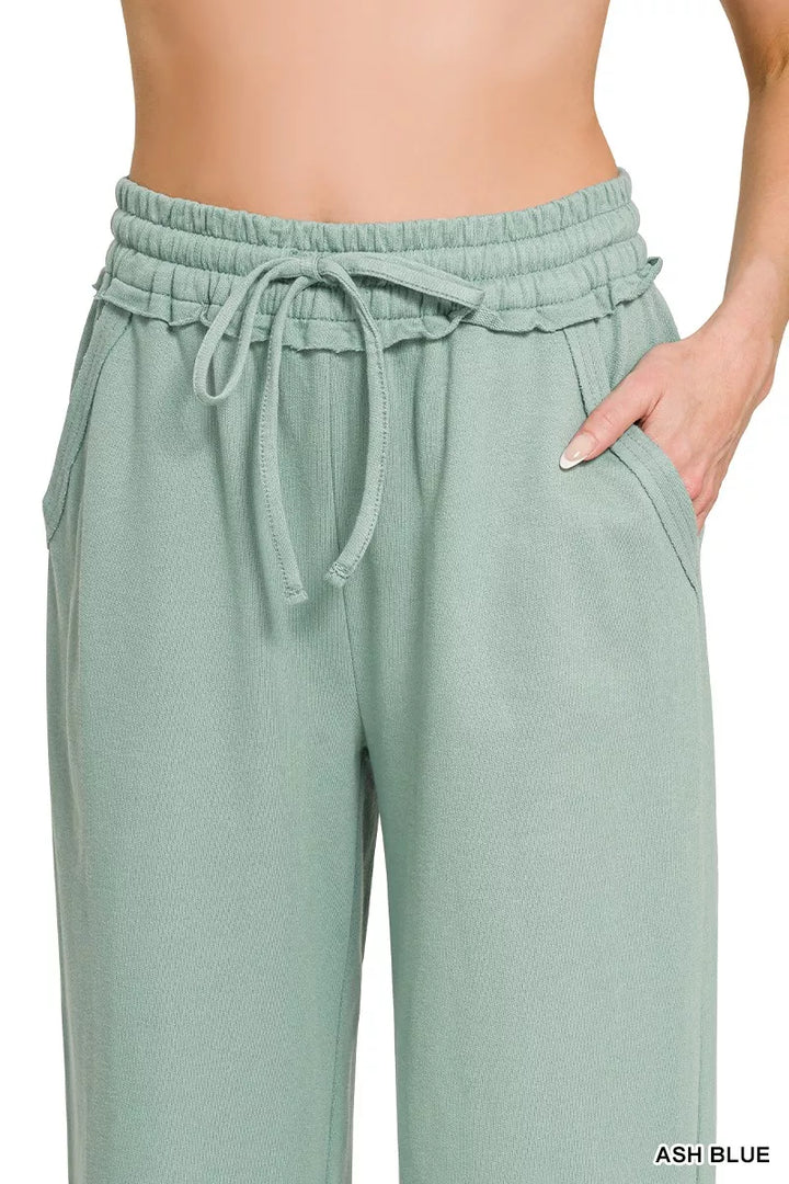 French terry wide-leg sweatpants with drawstring waist