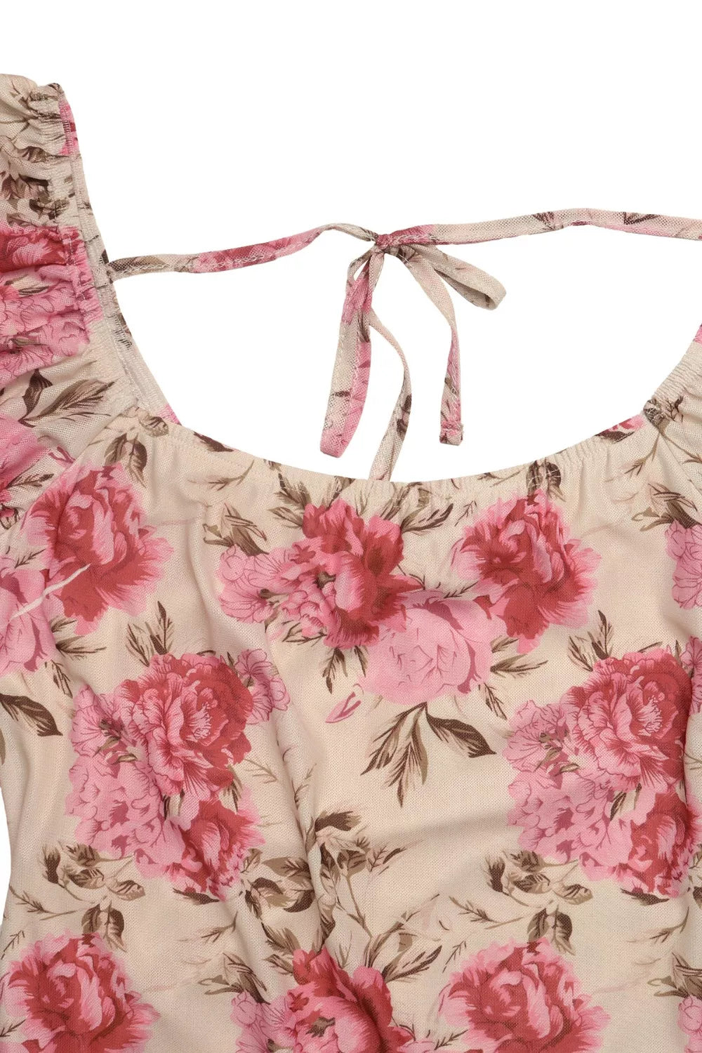 Floral print flutter sleeve square neck midi dress