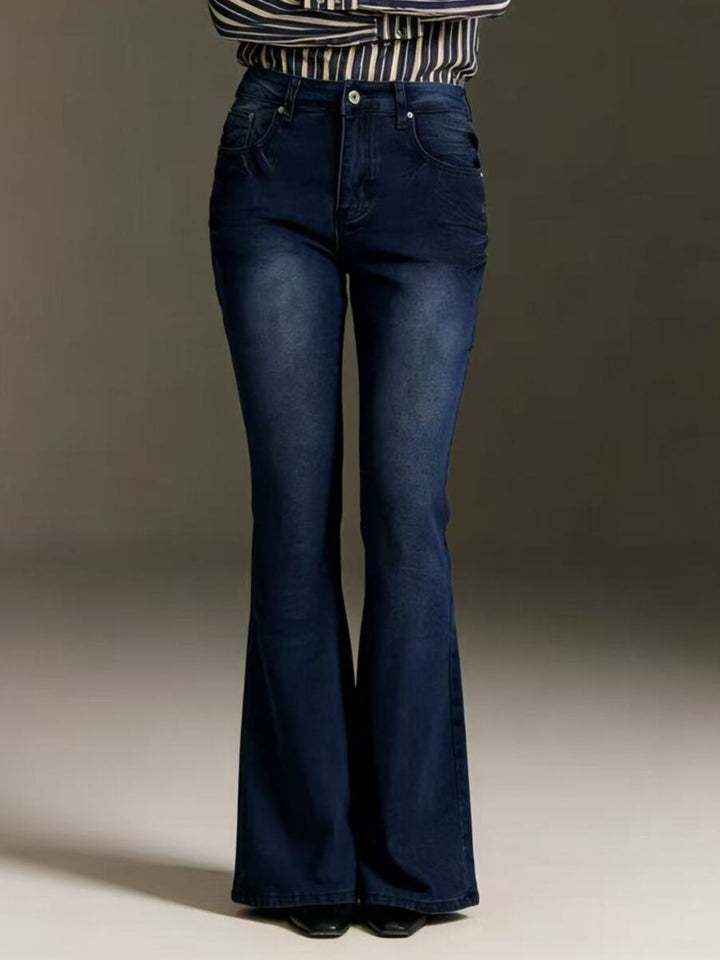 Vintage wash high-rise flare jeans in stretch denim