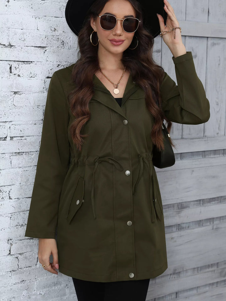 Hooded drawstring waist utility anorak jacket
