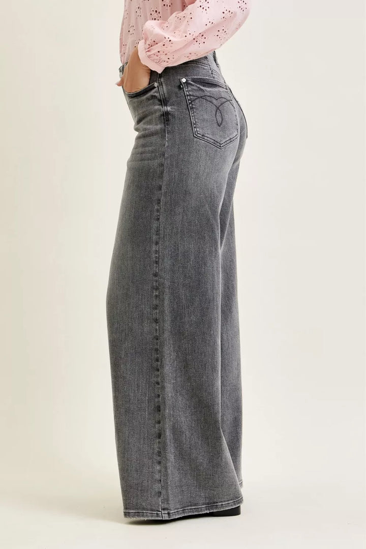 Mid-rise wide-leg palazzo jeans with split back yoke