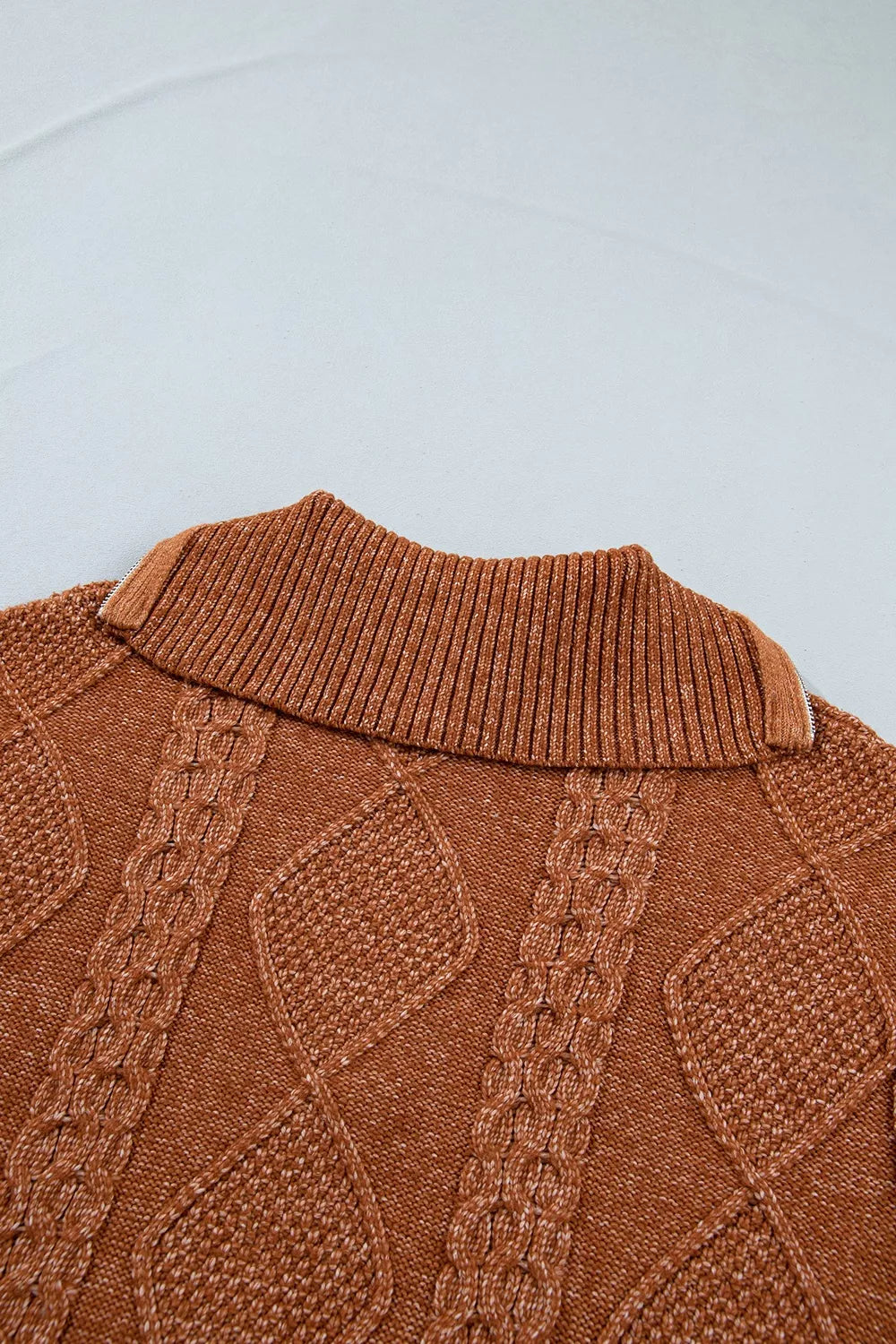Cable knit quarter-zip mini sweater dress with drop shoulders