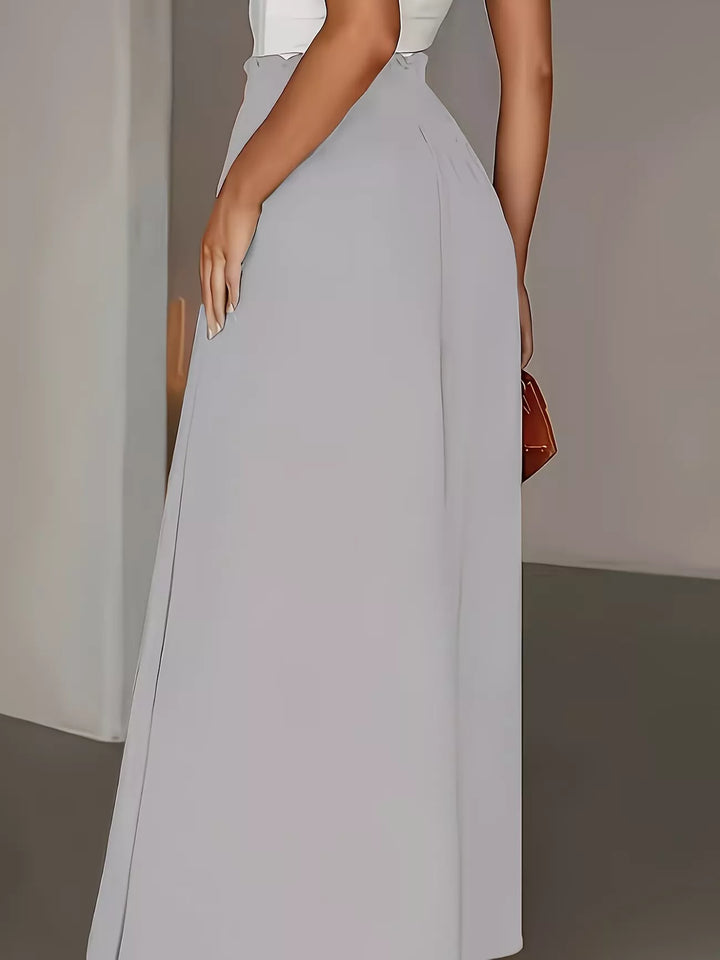 High-rise paper bag wide-leg pants with button front