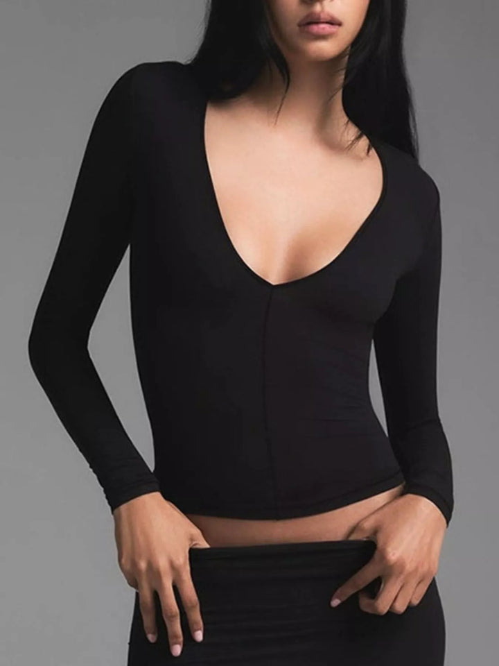 Plunge V-neck long sleeve fitted crop top