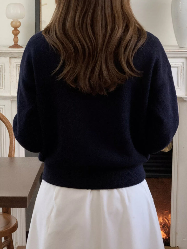 Contrast collar dropped-shoulder knit polo sweater