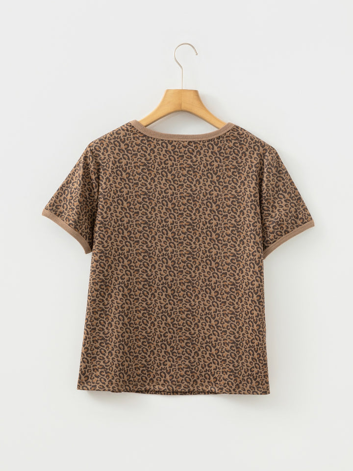 Leopard print short sleeve relaxed crew tee