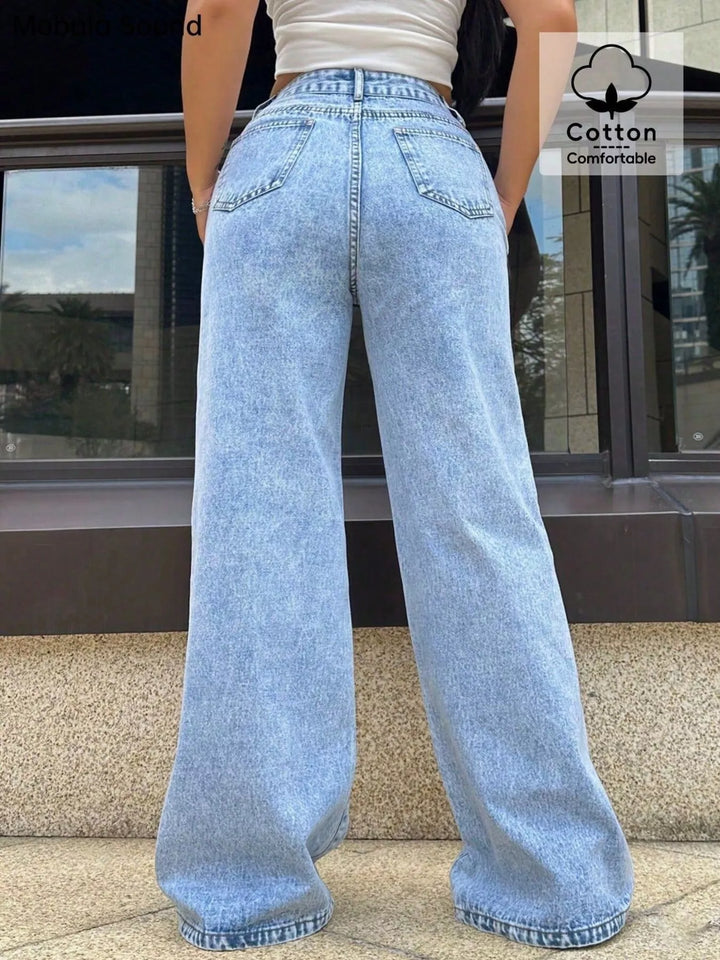 High-rise wide-leg acid-wash jeans with five-pocket detailing