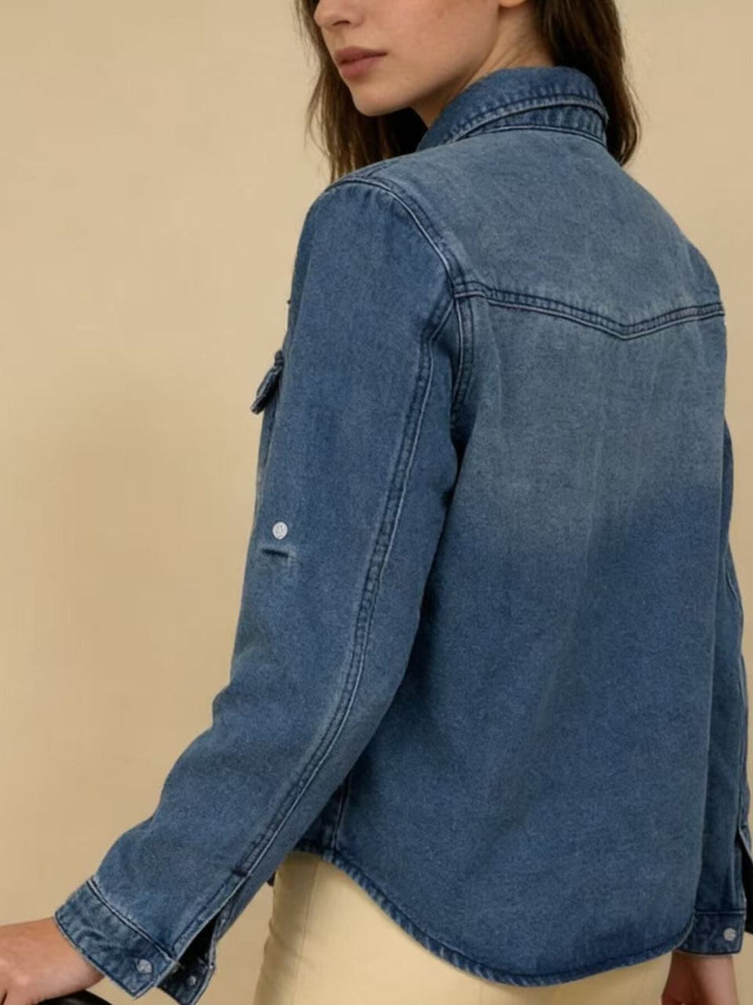 Western button-down denim shirt with flap pockets