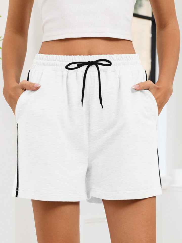 Gray/white Side-stripe drawstring lounge shorts with pockets