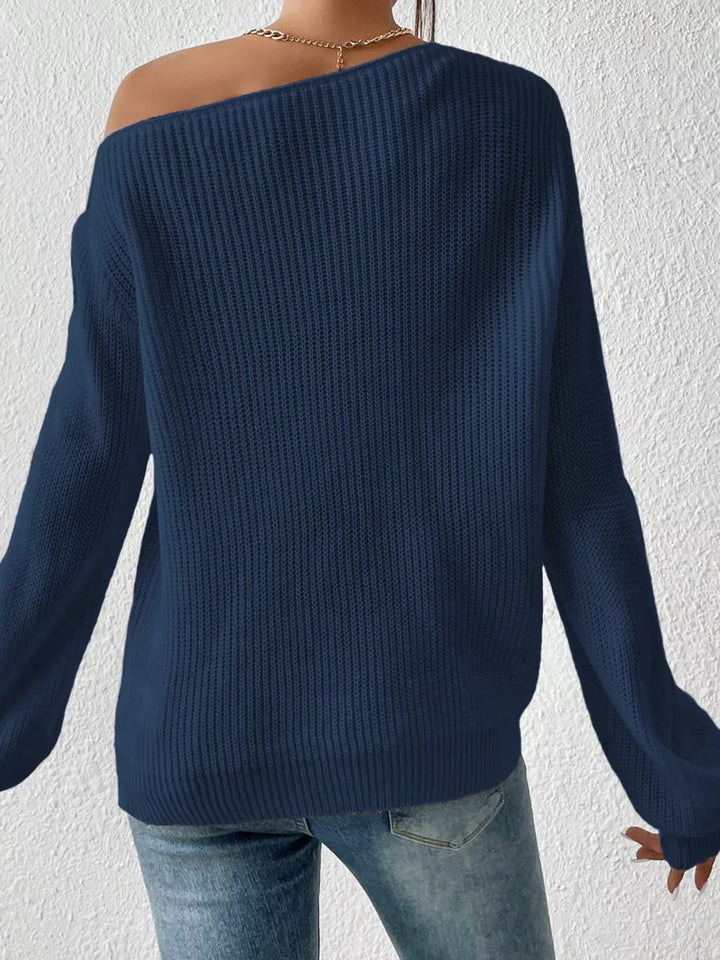 Off-shoulder ribbed knit sweater with drop shoulder sleeves