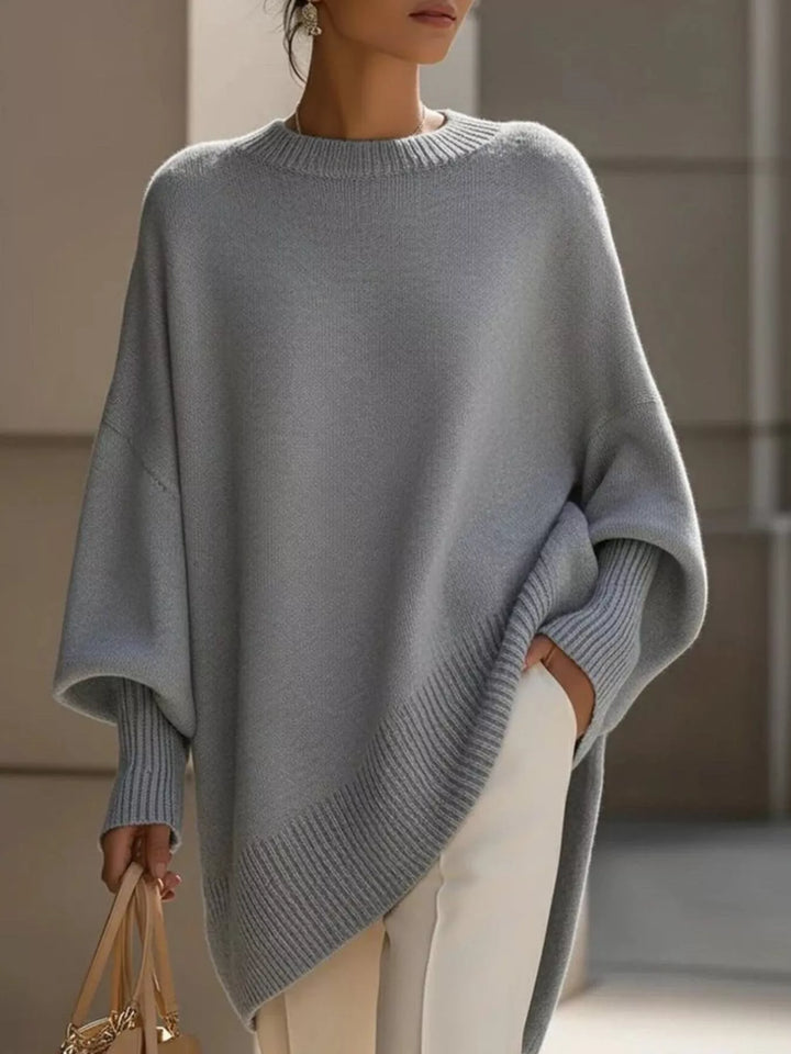 Gray Batwing sleeve oversized sweater with asymmetric hem