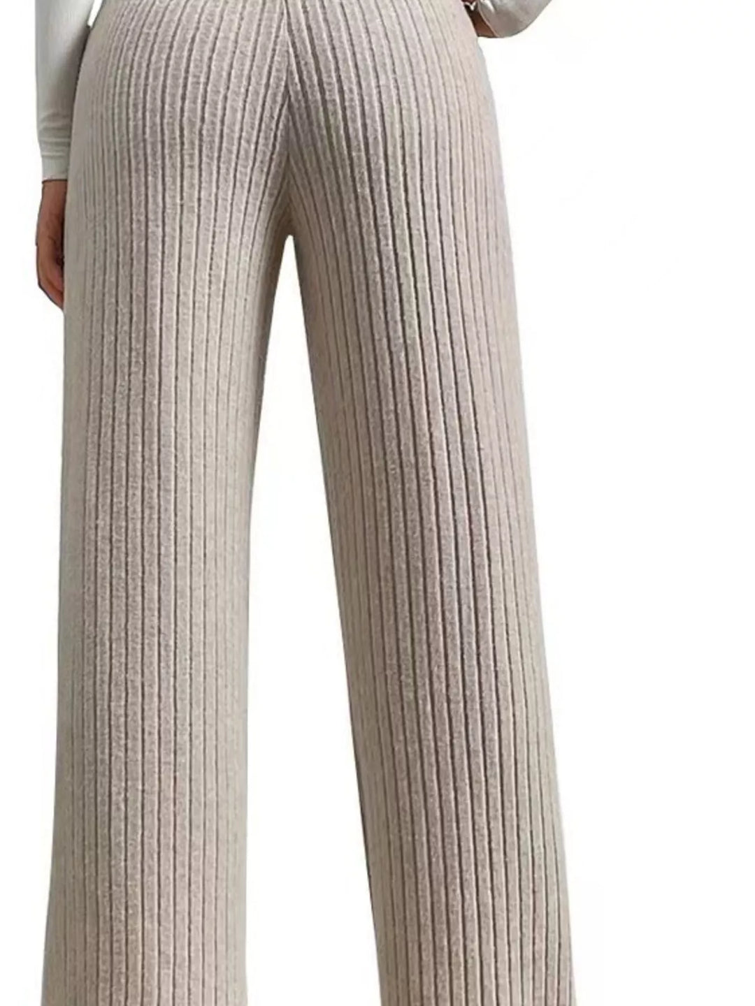 Ribbed knit wide-leg sweater pants with elastic high-rise waist