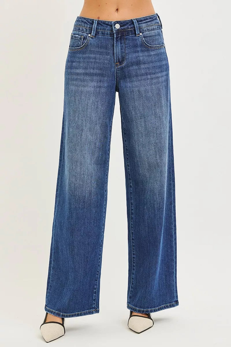 DARK Slouchy mid-rise wide-leg baggy jeans with pockets
