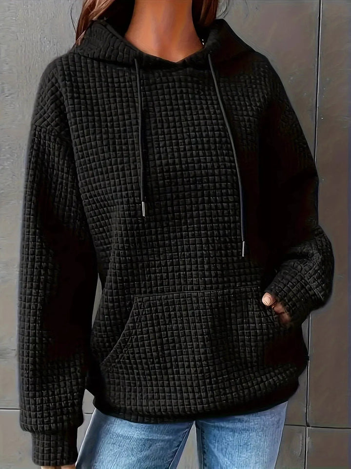 Textured waffle knit drawstring hoodie with kangaroo pocket