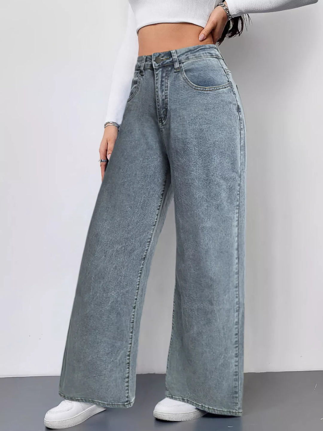 High-rise wide-leg jeans with full-length hem