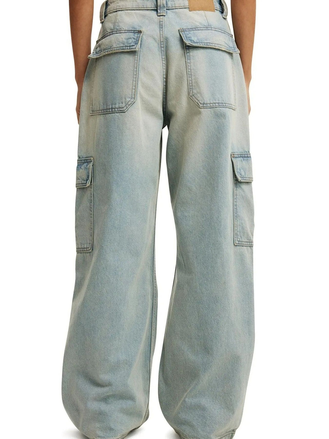 Wide leg cargo jeans with side flap pockets