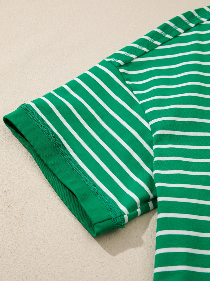Striped crew neck t-shirt with cuffed short sleeves