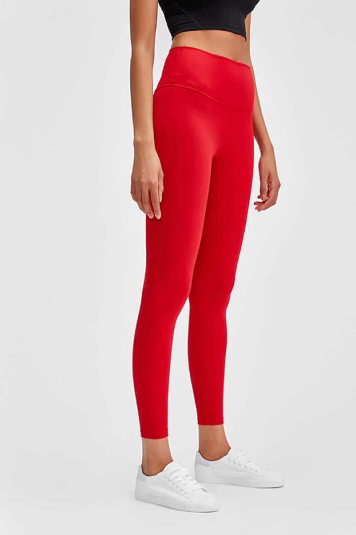 Red Wide seamless waistband high-rise sports leggings