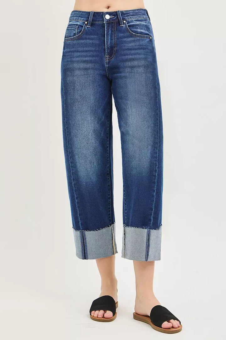 Slouchy cropped barrel jeans with cuffed hem
